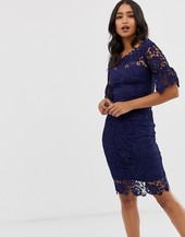 Paper Dolls Off Shoulder Crochet Dress With Frill Sleeve In Navy